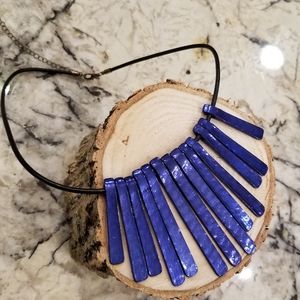 Deep Blue and Leather cord necklace.